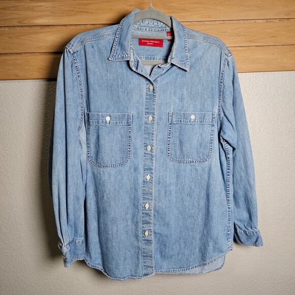 Banana Republic Classic 100% Cotton Denim Button Up Staple Light Wash Medium - Picture 1 of 8